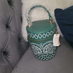 Green bucket style handbag/ crossbody bag